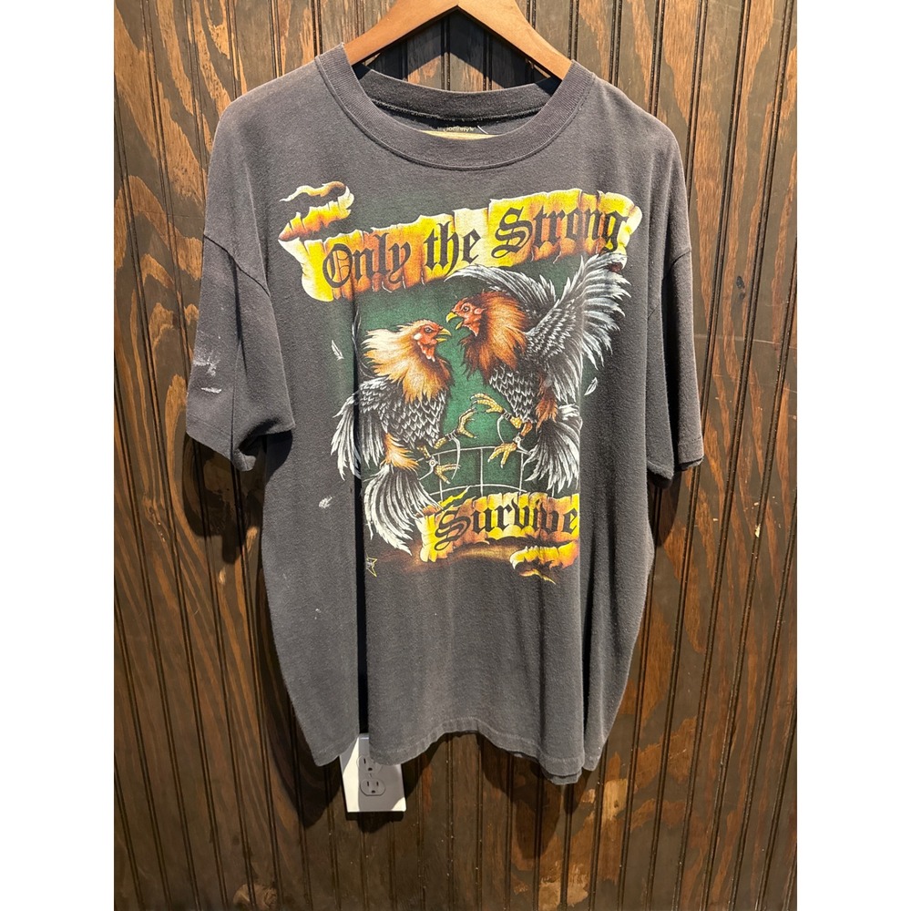 Vintage Wild Oats Only the Strong Survive Rooster Graphic T-Shirt Black XL 90s
